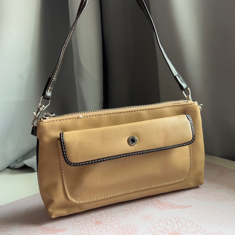 Vintage Liz Claiborne Tan and Brown Faux Leather Shoulder Bag